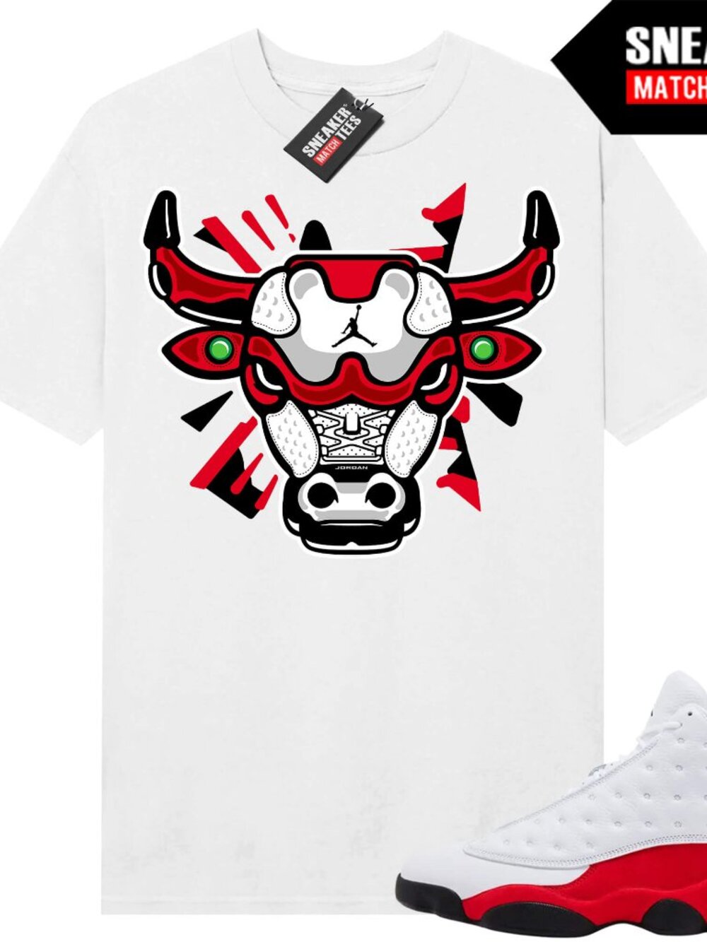 White Shirt To Match Chicago 13- Retro Bull 13- Sneaker Match Tees